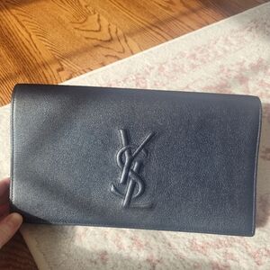YSL Dark Blue Leather Clutch